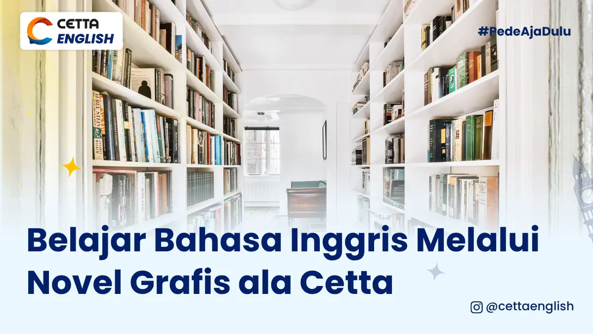 Rak buku di sebuah perpustakaan yang penuh dengan buku dan suasana yang tenang