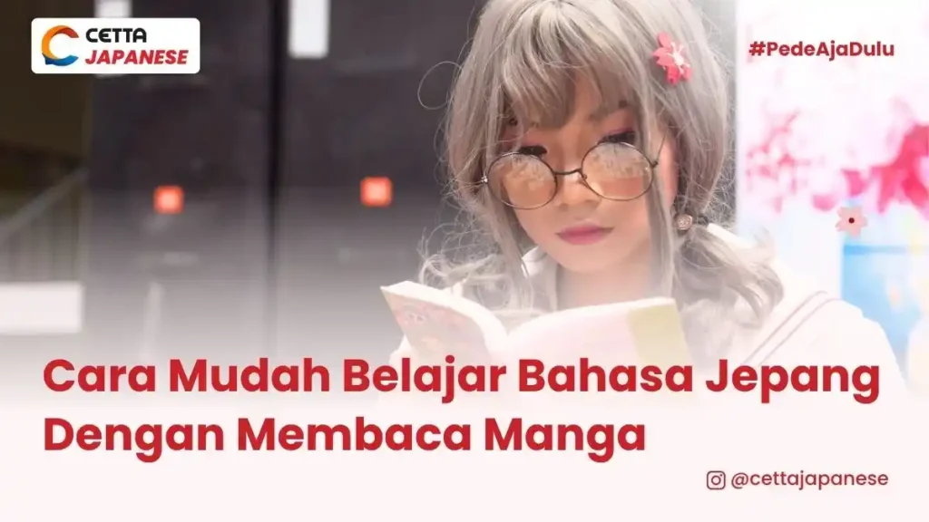 ilustrasi seseorang yang belajar bahasa Jepang dengan membaca manga