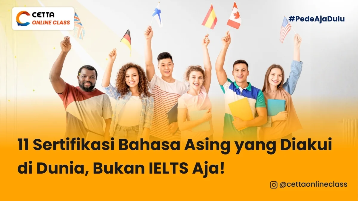 sekelompok orang berdiri membawa bendera sesuai bahasa yang mereka kuasai