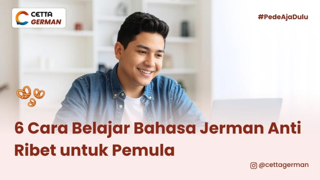 Seorang pria sedang belajar bahasa Jerman di website untuk pemula