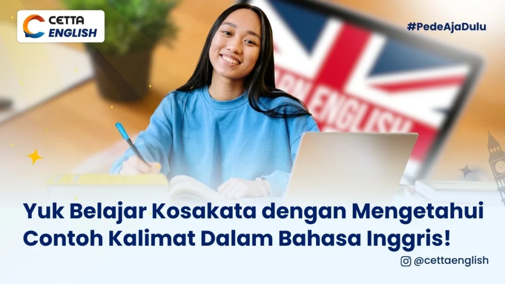 seorang wanita belajar bahasa inggris di depan laptop menggunakan kota kata baru