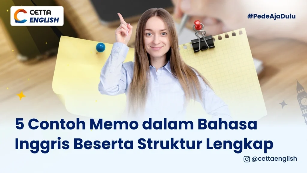 seorang wanita tersenyum mengacungkan jarinya ke atas karena memahami cara menulis memo dalam bahasa inggris