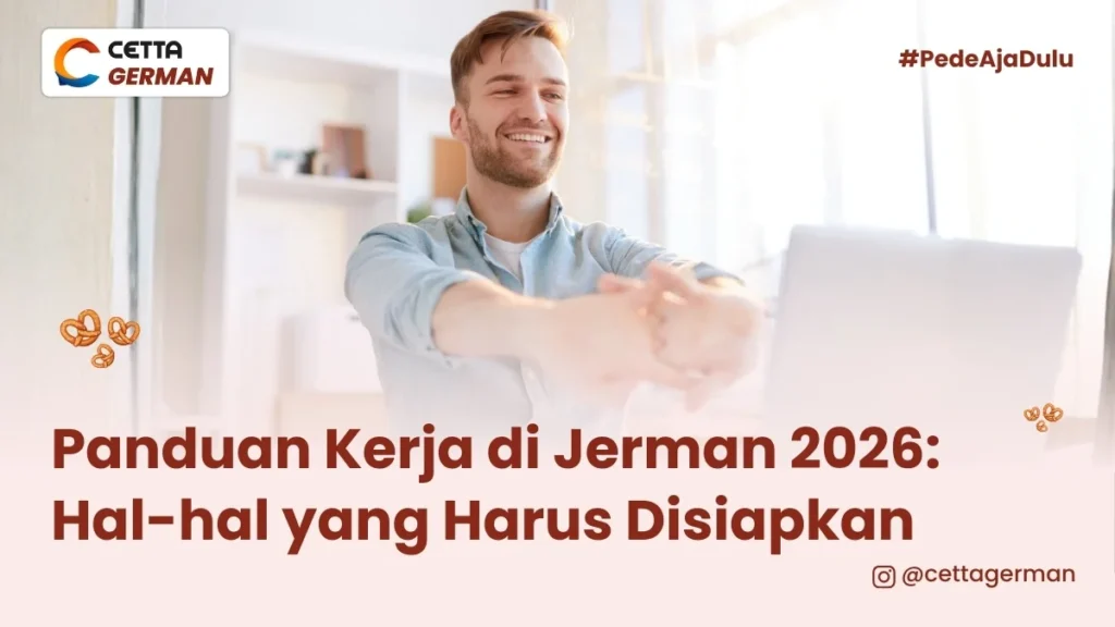 Seorang pria di depan laptop mempersiapakan bekerja ke Jerman 2026
