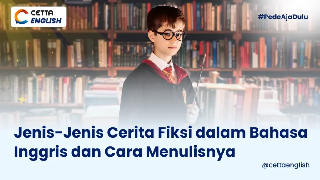 Seorang anak lelaki dengan background dan pakaian ala Harry Potter sedang berdiri dan memegang tongkat sihir