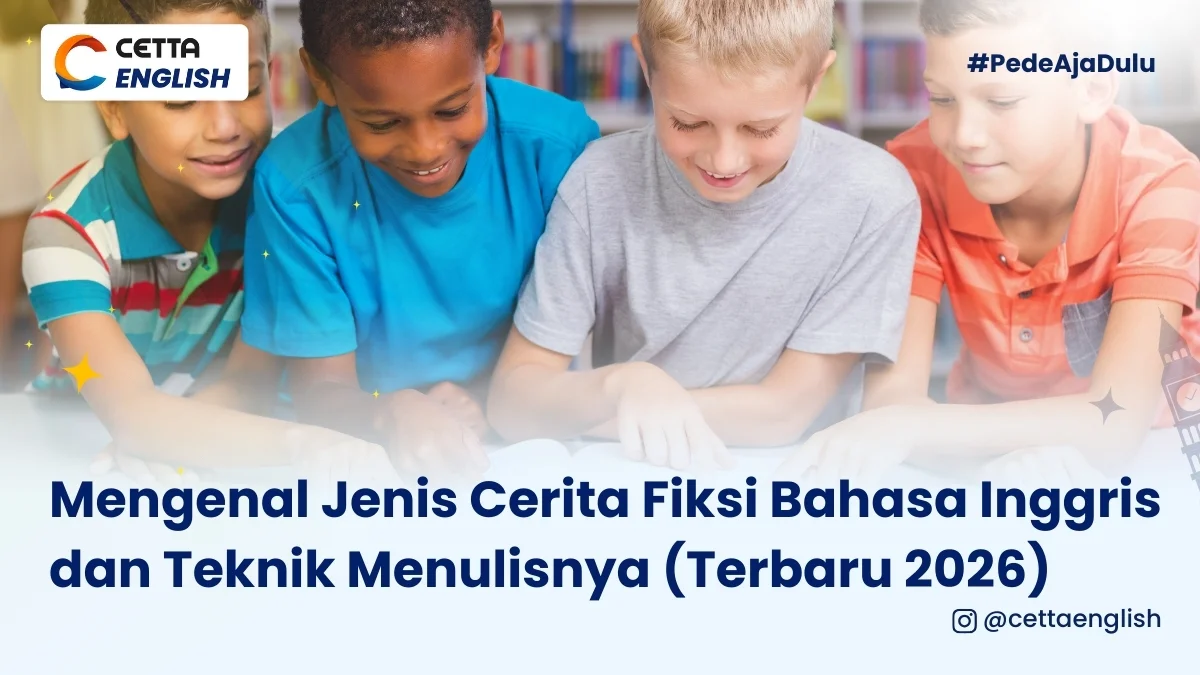 anak-anak sedang membaca buku cerita fiksi dalam bahasa inggris