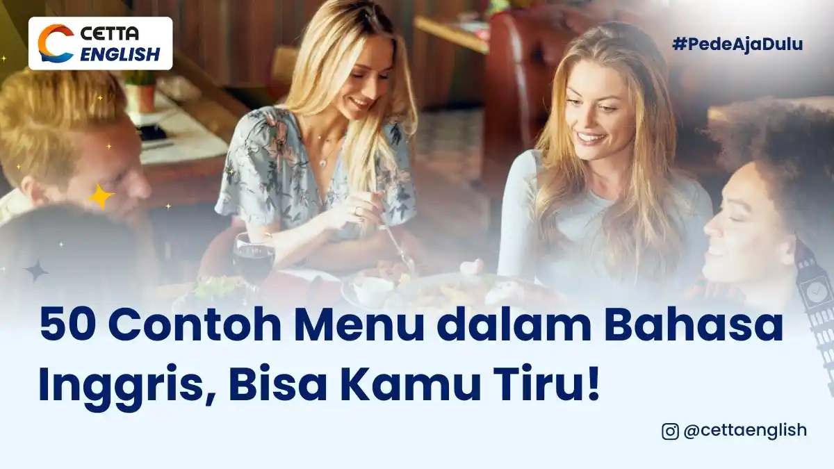 ilustrasi orang-orang yang tengah memilih menu dalam bahasa Inggris