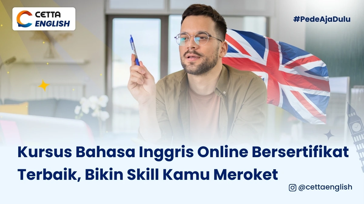 ilustrasi orang sedang mengajar bahasa Inggris di kursus bahasa Inggris online