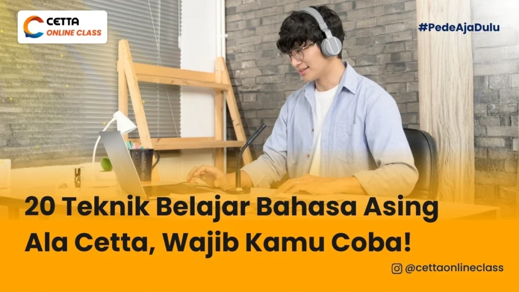Ilustrasi laki-laki yang menemukan teknik belajar bahasa asing di website Cetta