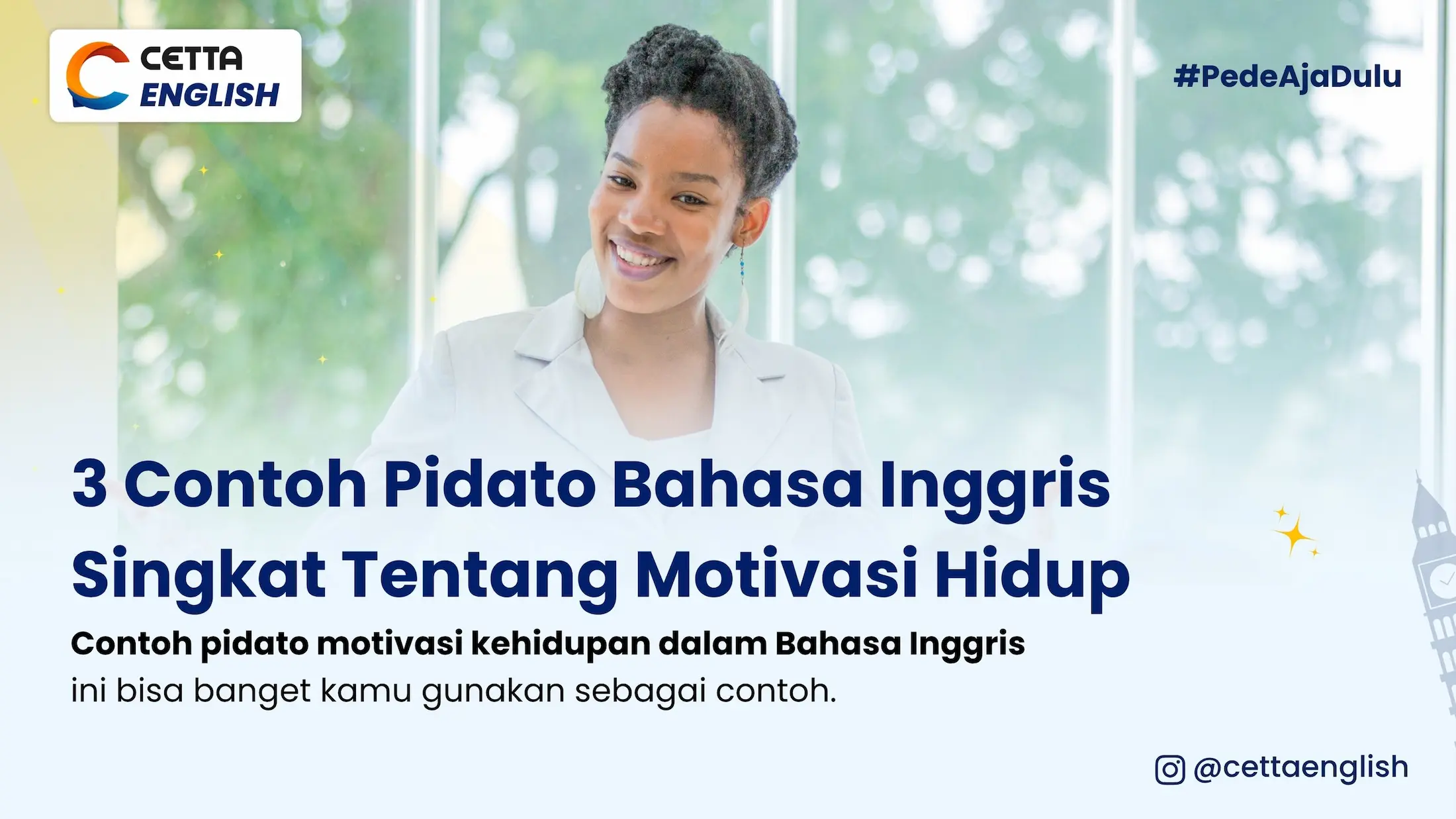 gambar seseorang sedang memberikan pidato tentang kehidupan sambil tersenyum