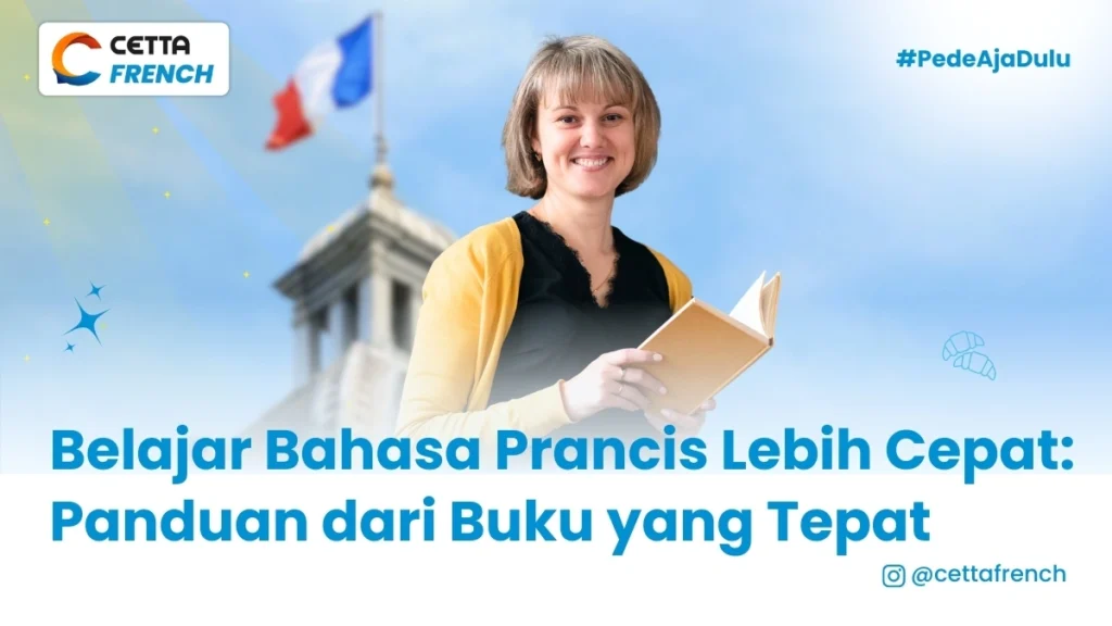 seorang wanita membaca buku bahasa prancis