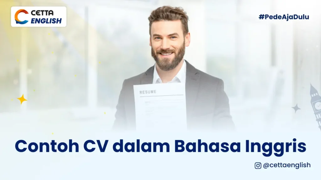 seorang lelaki sedang berdiri dan memegang sebuah kertas dengan wajah tersenyum dan pakaian formal rapih