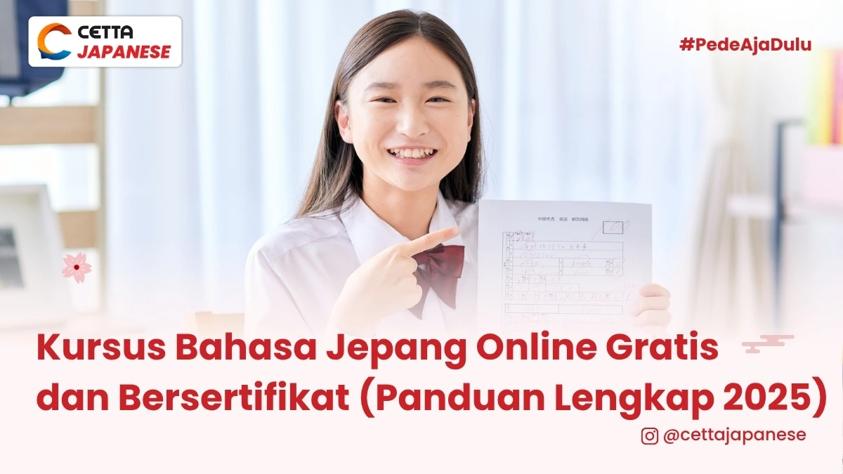 Seorang perempuan menunjukkan hasil sertifikat setelah mengikuti kelas online bahasa Jepang