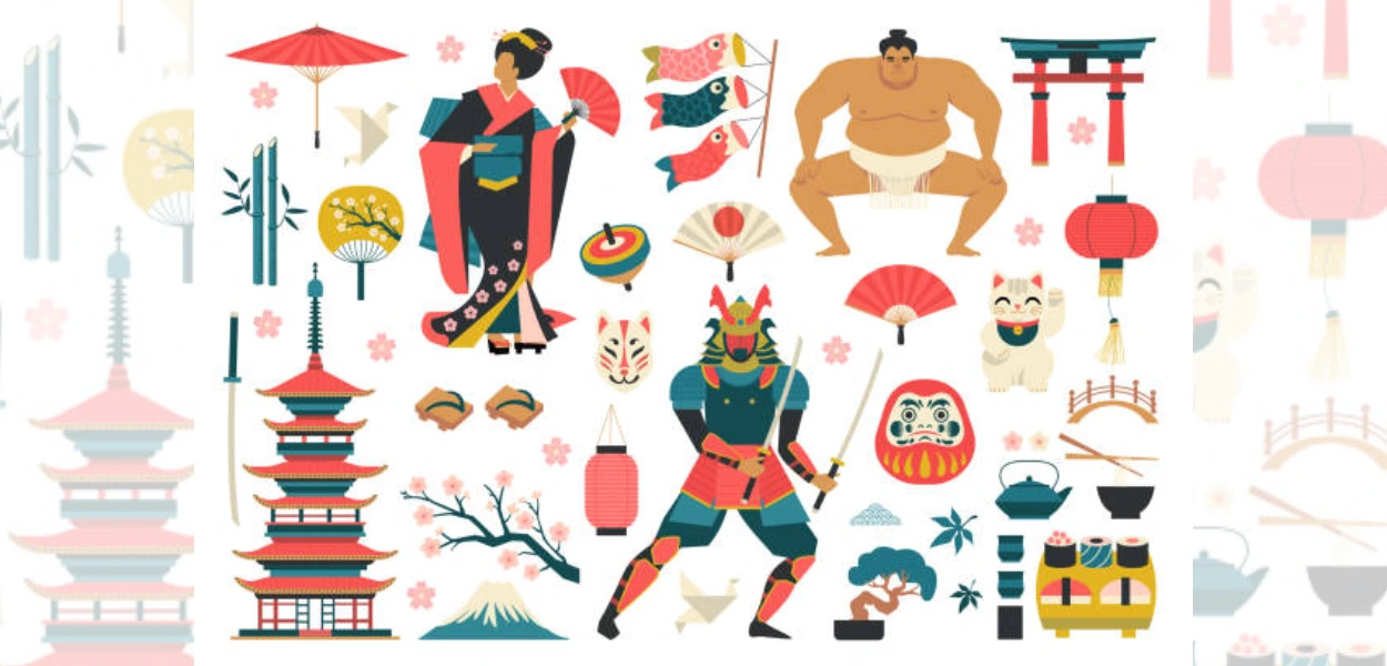 gambar benda-benda Jepang berwarna-warni