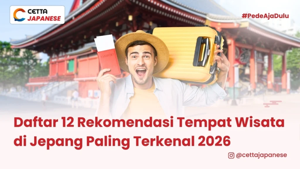 seorang pria dengan ekspresi tersenyum lebar membawa paspor dan koper berwarna kuning