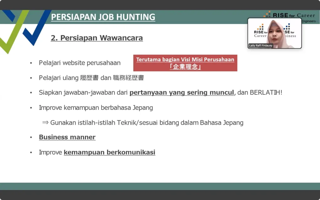 Pemaparan materi strategi sukses jadi engineer di Jepang