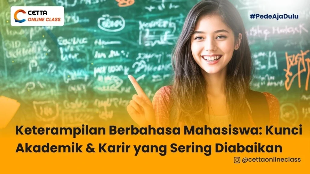 seorang mahasiswi dengan percaya diri presentasi di depan kelas