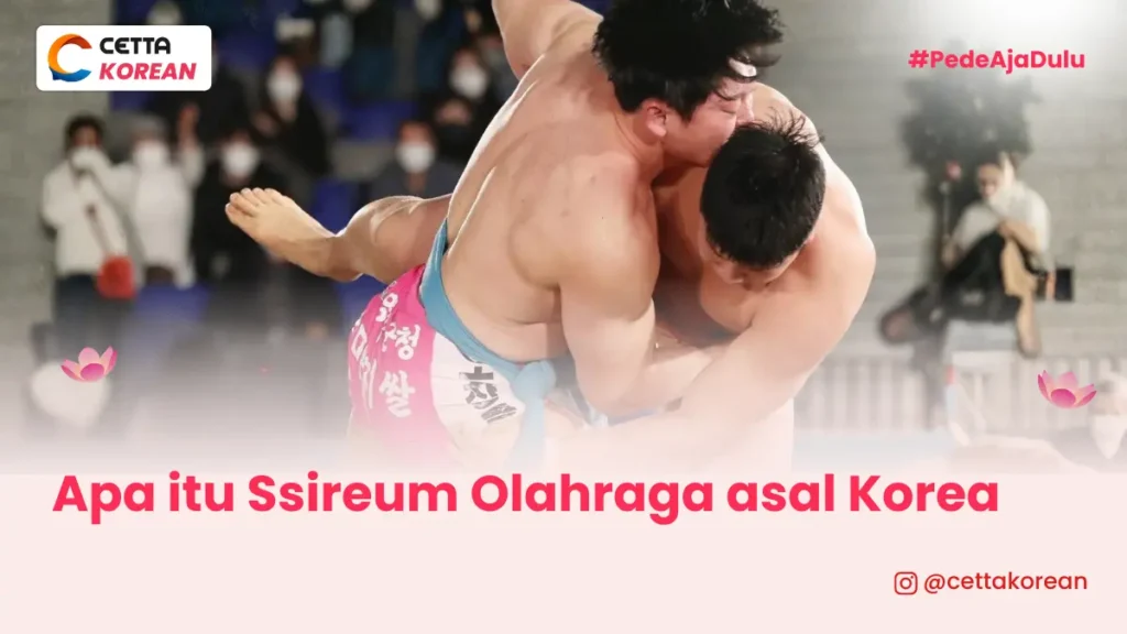 dua pegulat Ssireum sedang bertanding