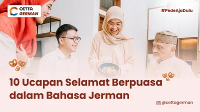 potret keluarga yang tengah melakukan puasa bersama dan mengucapkan selamat berpuasa dalam bahasa Jerman