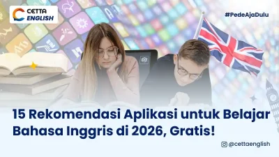 ilustrasi dua orang yang menggunakan aplikasi untuk belajar bahasa Inggris