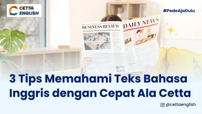 Seorang wanita membaca koran berbahasa inggris karena memahami cara membaca teks bahasa inggris dengan cepat