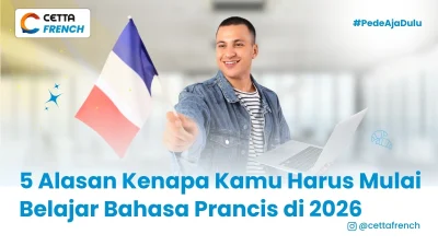 seorang mahasiswa membawa laptop dan membawa bendera prancis