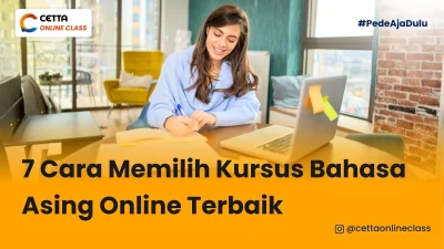 seorang wanita sedang belajar di kursus online bahasa asing terbaik di Cetta