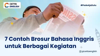 ilustrasi seorang pria yang memegang brosur dalam bahasa Inggris