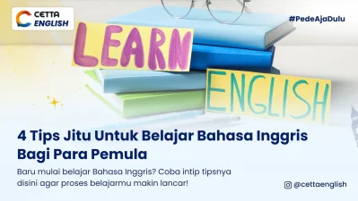 Gambar tumpukkan buku dan tulisan Learn English
