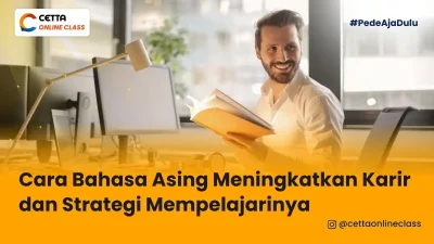 ilustrasi seorang pria yang belajar bahasa asing untuk meningkatkan kariernya