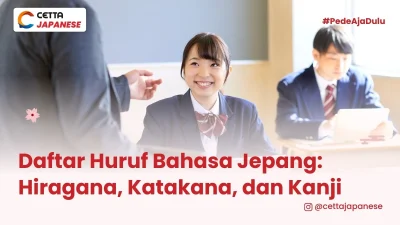 ilustrasi perempuan yang belajar daftar huruf bahasa Jepang