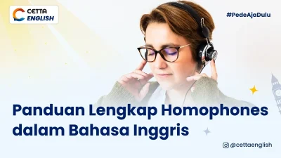 seorang wanita sedang belajar bahasa inggris homphones menggunakan headphone