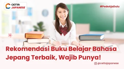 ilustrasi siswi yang belajar dengan buku belajar bahasa Jepang