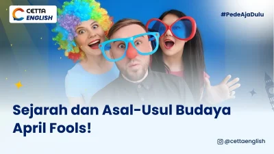 Foto seorang pria dan dua wanita berpose lucu menggunakan aksesoris seperti kacamata besar dan wig