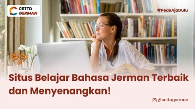 seorang wanita belajar di depan laptop menggunakan website belajar online bahasa jerman 2026