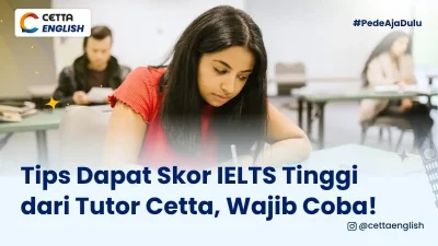 ilustrasu seorang perempuan yang belajar dengan tips dapat skor IELTS tinggi