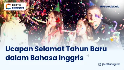 sekumpulan anak muda yang sedang merayakan tahun baru dengan konveti yang berterbangan dan terompet, di belakangnya ada banyak kembang api yang sedang meledak di udara